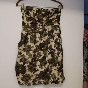 Strapless silk camouflage dress